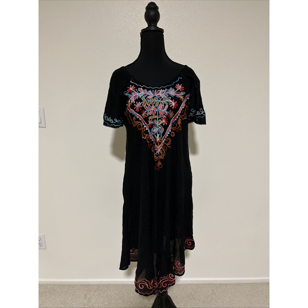 Star India Black Embroidered Boho Dress Size Medium/Large